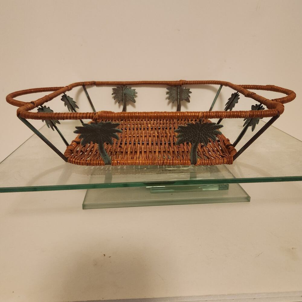 Vintage Rattan Metal Palm Tree Basket with handles